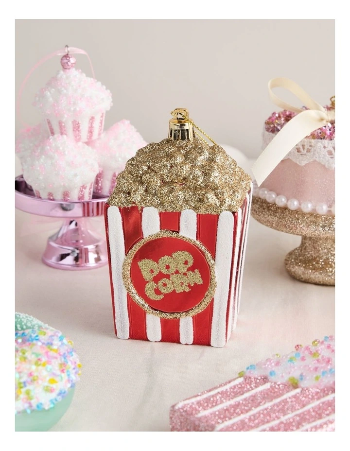 Nostalgia Christmas Plastic Popcorn Bucket Ornament in Red and White: 10cm image 3