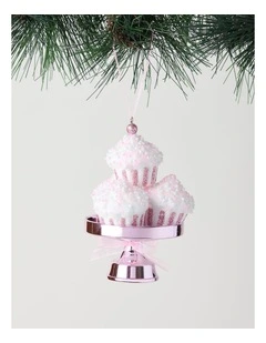 Nostalgia Christmas Plastic Cupcake with Stand Ornament in Pink: 11.5cm