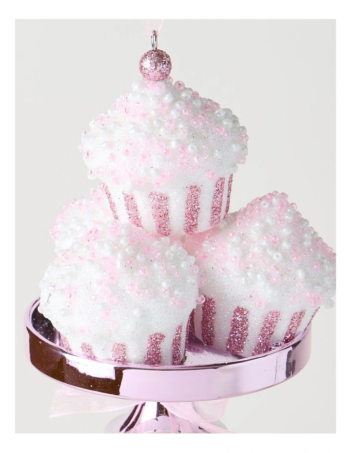 Nostalgia Christmas Plastic Cupcake with Stand Ornament in Pink: 11.5cm image 2