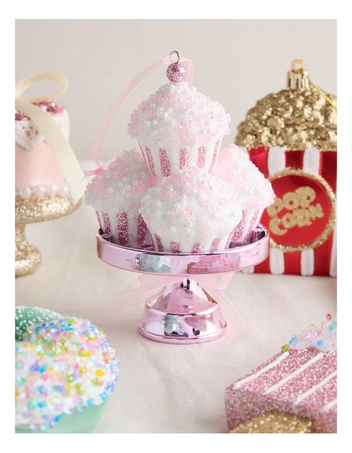 Nostalgia Christmas Plastic Cupcake with Stand Ornament in Pink: 11.5cm image 3