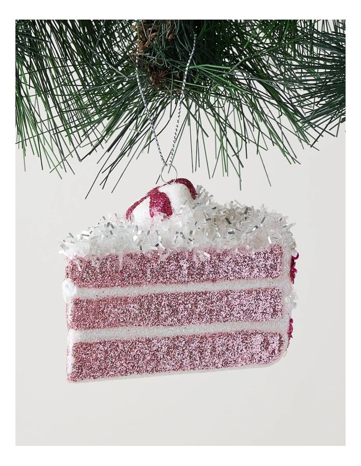 Nostalgia Christmas Plastic Slice of Cake with Beads Ornament in Pink: 8cm image 1