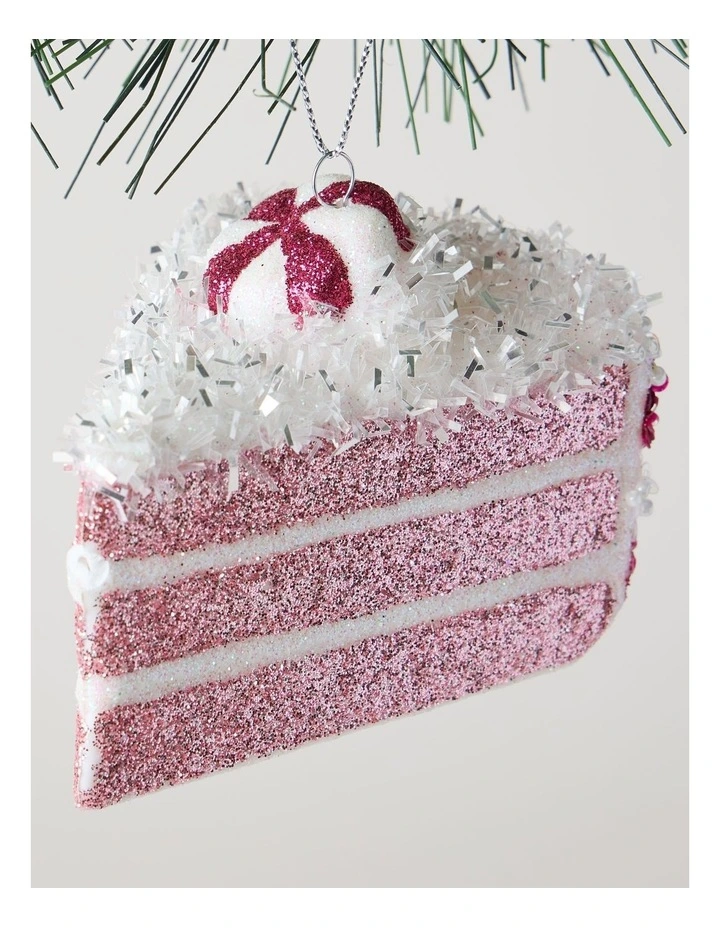 Nostalgia Christmas Plastic Slice of Cake with Beads Ornament in Pink: 8cm image 2