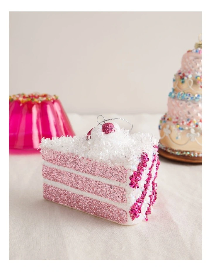 Nostalgia Christmas Plastic Slice of Cake with Beads Ornament in Pink: 8cm image 3