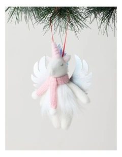 Nostalgia Christmas Fabric Unicorn with Scarf Ornament in White and Pink: 15cm