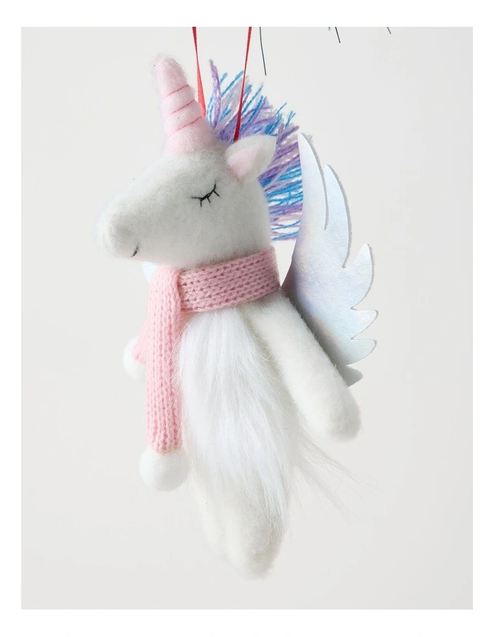 Nostalgia Christmas Fabric Unicorn with Scarf Ornament in White and Pink: 15cm image 2