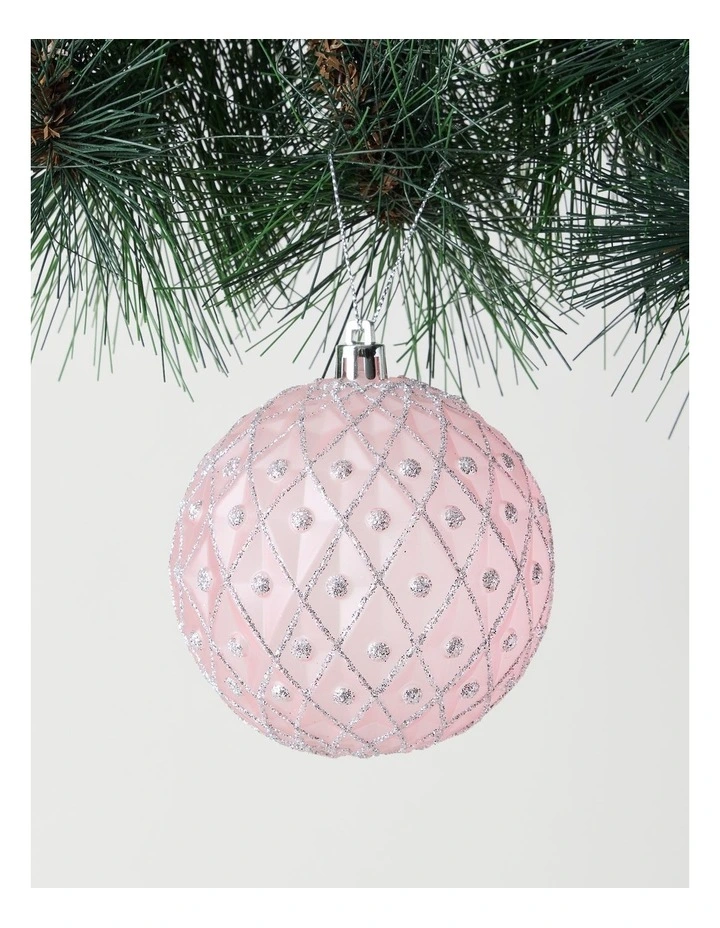 Luxe Christmas Plastic Bauble with Glitter in Pink: 9cm image 1