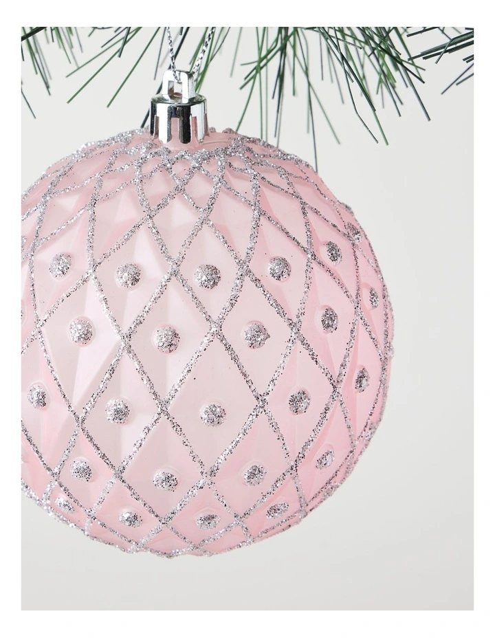 Luxe Christmas Plastic Bauble with Glitter in Pink: 9cm image 2