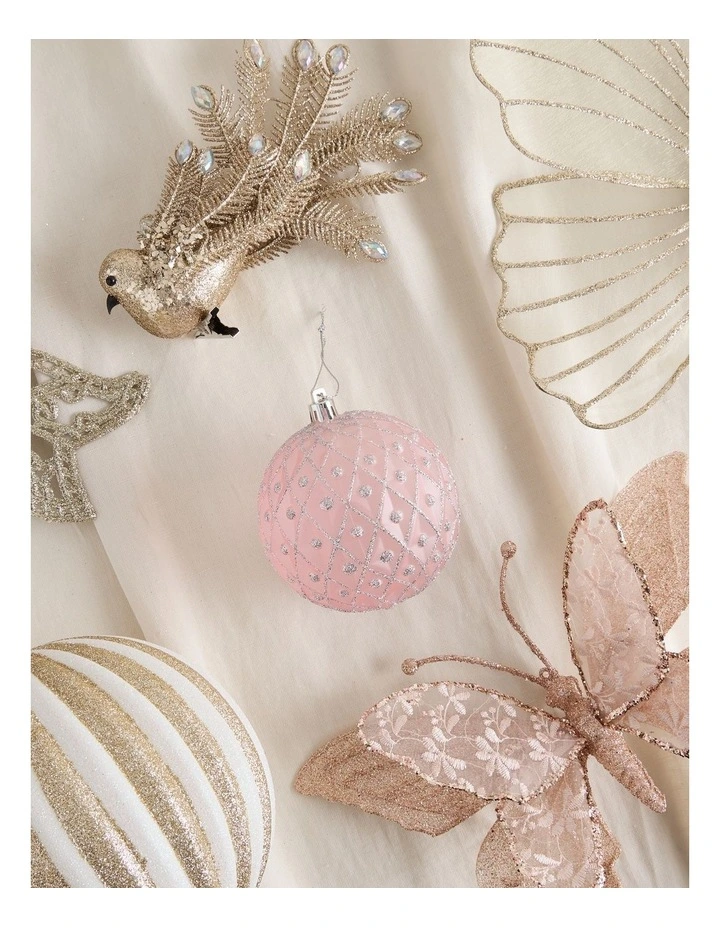 Luxe Christmas Plastic Bauble with Glitter in Pink: 9cm image 3