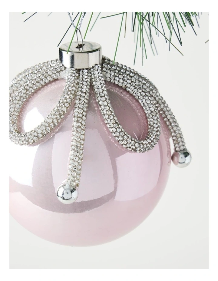 Luxe Christmas Plastic Bauble with Gemmed Ribbon Ornament in Silver: 11cm image 2
