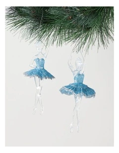 Luxe Christmas Plastic Ballerina Wearing Blue Glitter Tutu
