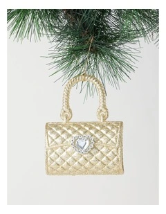 Luxe Christmas Plastic Handbag Ornament in Champagne: 11cm