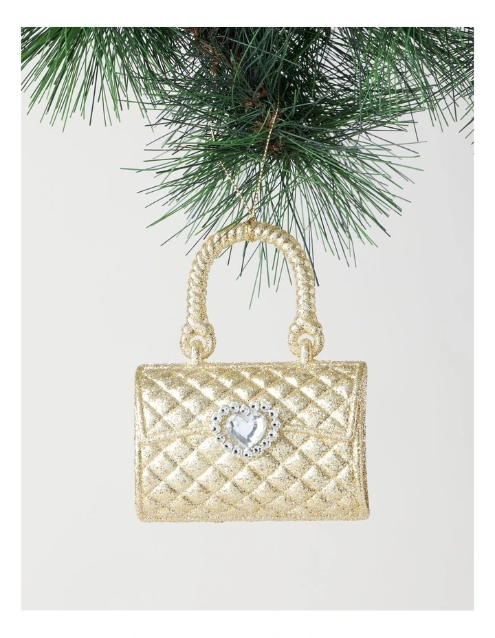 Luxe Christmas Plastic Handbag Ornament in Champagne: 11cm image 1