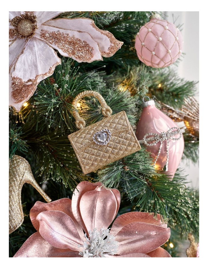 Luxe Christmas Plastic Handbag Ornament in Champagne: 11cm image 2