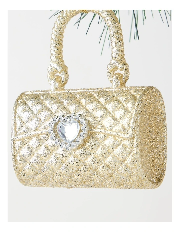 Luxe Christmas Plastic Handbag Ornament in Champagne: 11cm image 3