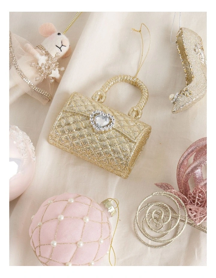 Luxe Christmas Plastic Handbag Ornament in Champagne: 11cm image 5
