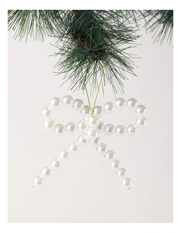 Luxe Christmas Pearl Bow Ornament in White: 13cm image 1