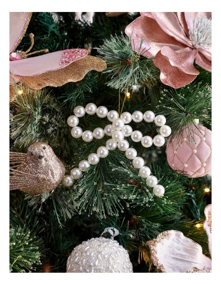 Luxe Christmas Pearl Bow Ornament in White: 13cm image 2