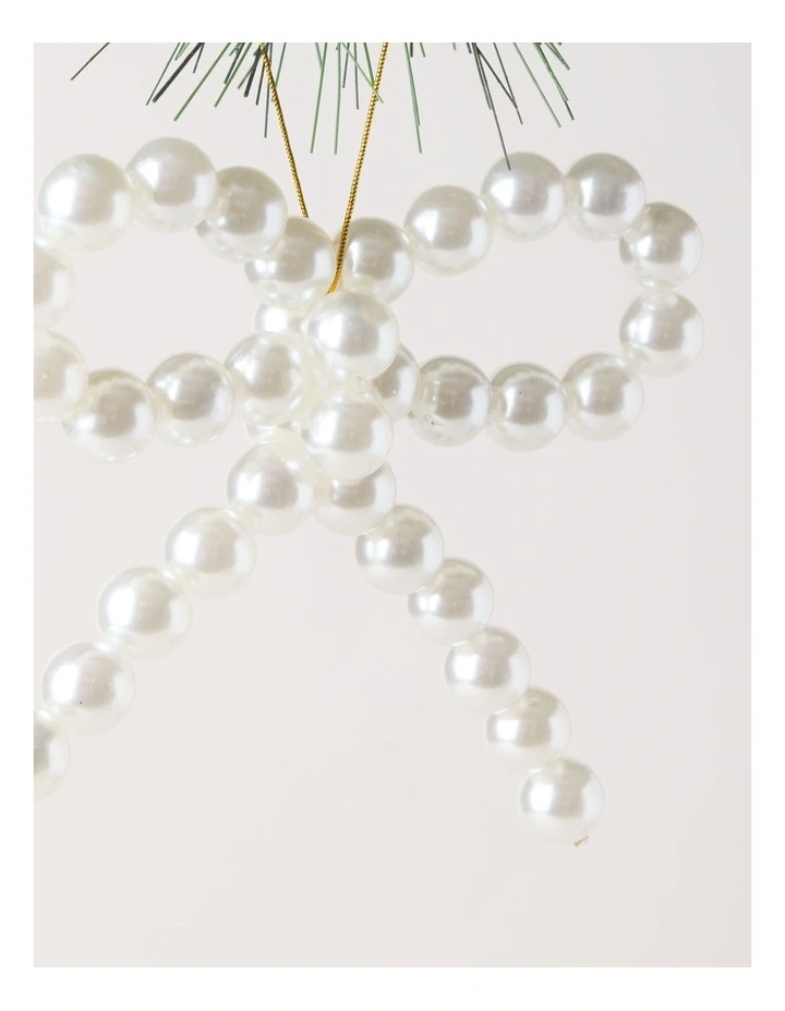 Luxe Christmas Pearl Bow Ornament in White: 13cm image 4