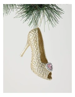 Luxe Christmas Plastic High Heel with Gem Ornament in Champagne: 12cm