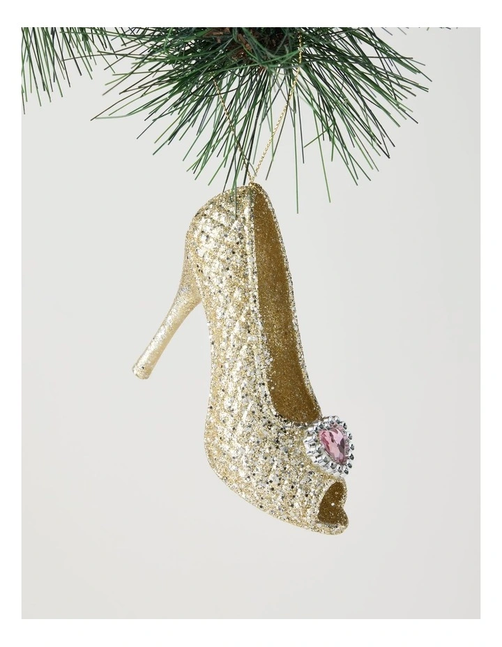 Luxe Christmas Plastic High Heel with Gem Ornament in Champagne: 12cm image 1