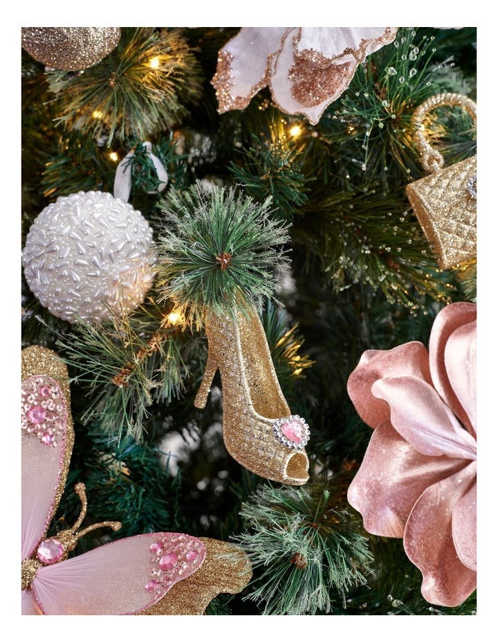 Luxe Christmas Plastic High Heel with Gem Ornament in Champagne: 12cm image 2