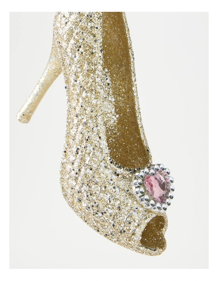 Luxe Christmas Plastic High Heel with Gem Ornament in Champagne: 12cm image 3