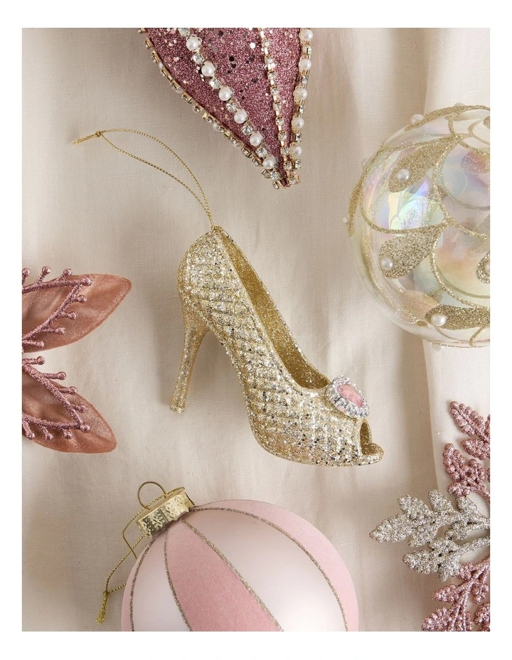 Luxe Christmas Plastic High Heel with Gem Ornament in Champagne: 12cm image 5