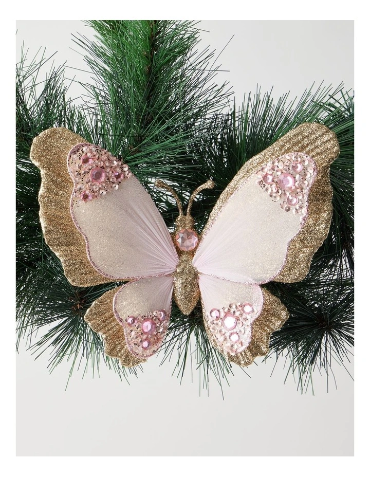 Luxe Christmas Butterfly Clip in Pink and Champagne: 16cm image 1
