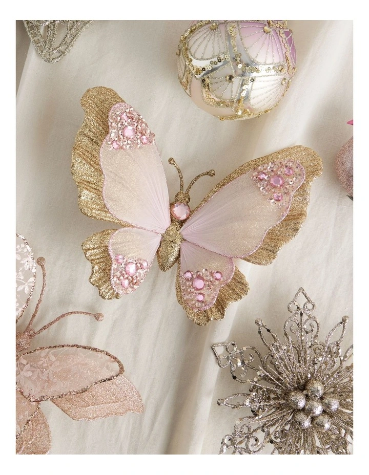 Luxe Christmas Butterfly Clip in Pink and Champagne: 16cm image 4