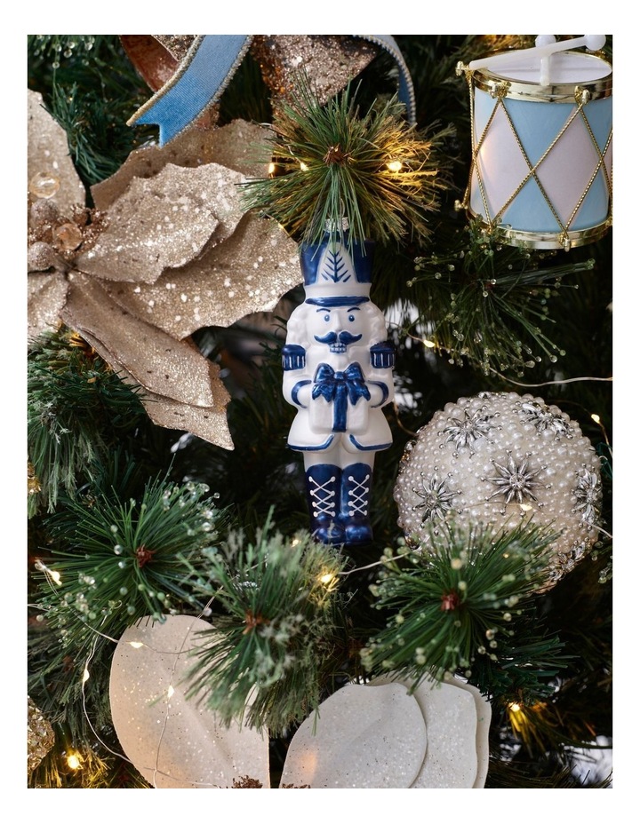 Luxe Christmas Glass Nutcracker Ornament in Blue/White: 14cm image 2