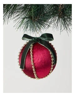 Heirloom Velvet Bauble with Beads in Red: 10cm