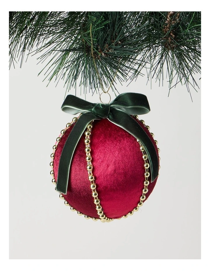 Heirloom Velvet Bauble with Beads in Red: 10cm image 1