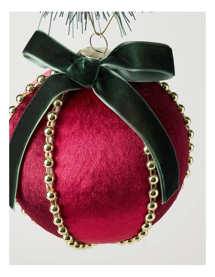 Heirloom Velvet Bauble with Beads in Red: 10cm image 2