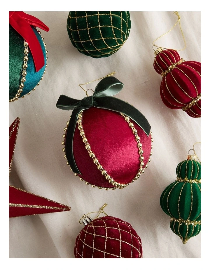 Heirloom Velvet Bauble with Beads in Red: 10cm image 3