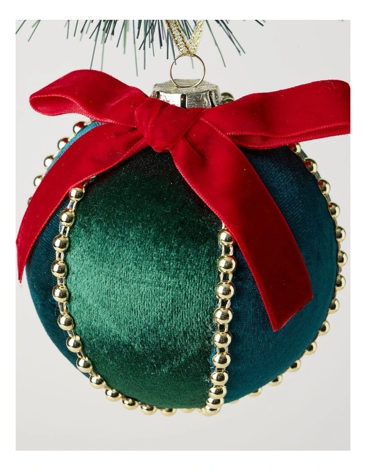 Heirloom Velvet Bauble with Beads in Green: 10cm image 2