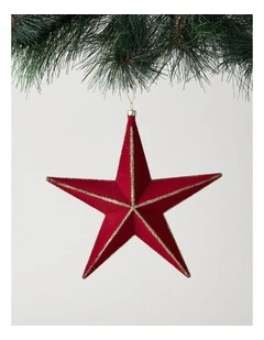 Heirloom Flocked Star with Glitter in Red: 20cm
