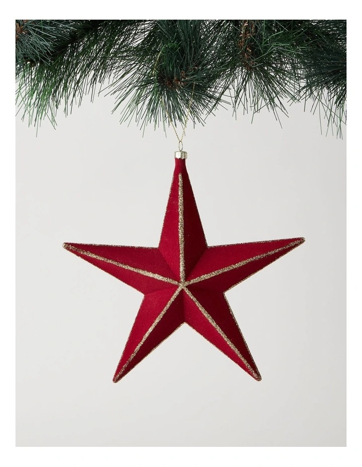 Heirloom Flocked Star with Glitter in Red: 20cm image 1