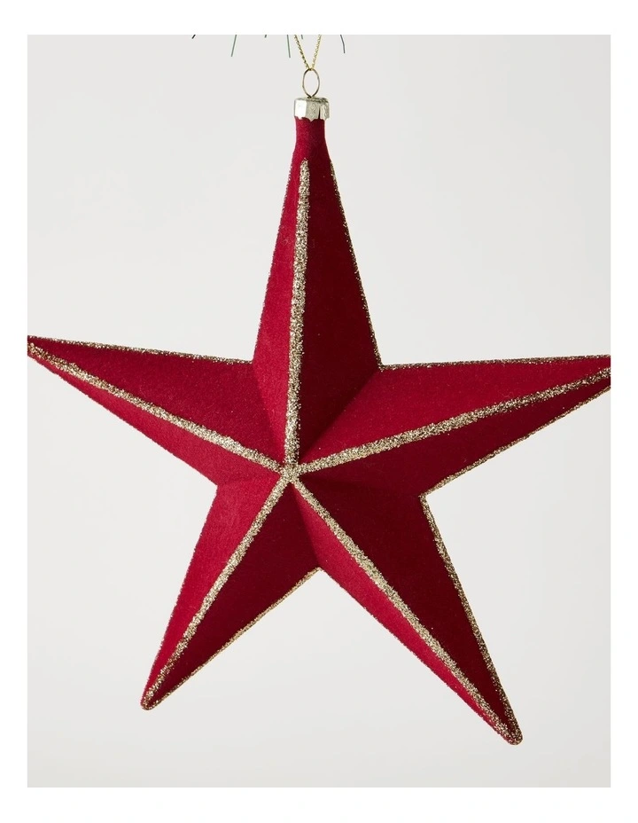 Heirloom Flocked Star with Glitter in Red: 20cm image 3
