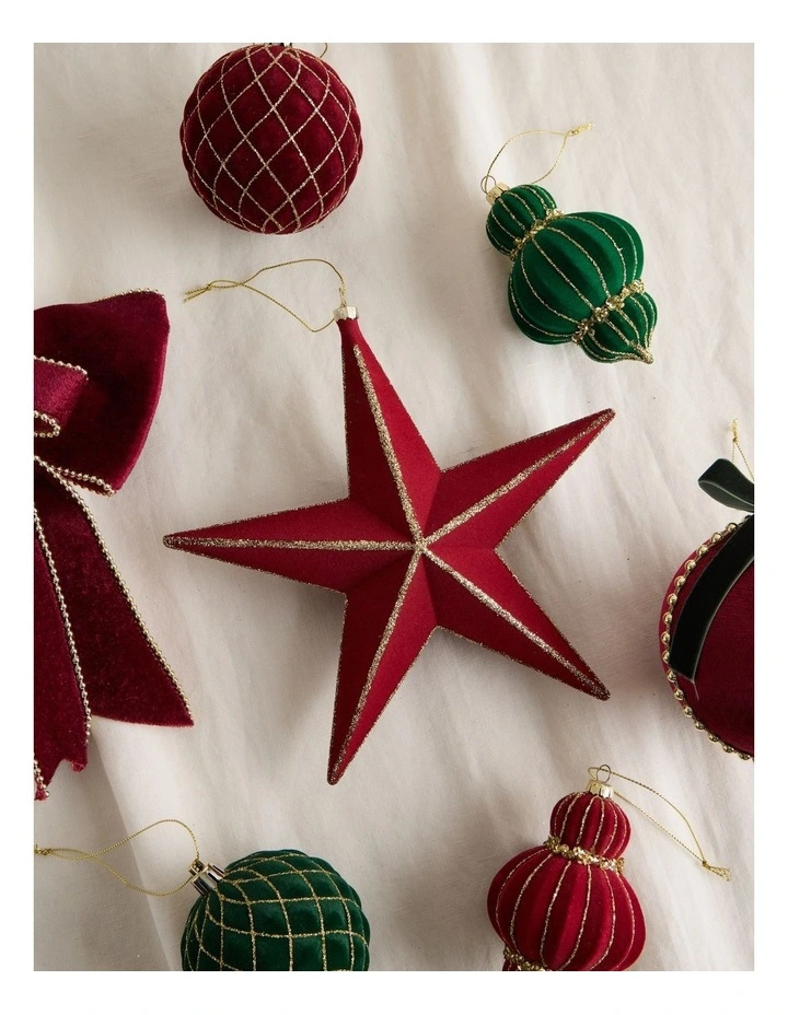 Heirloom Flocked Star with Glitter in Red: 20cm image 4