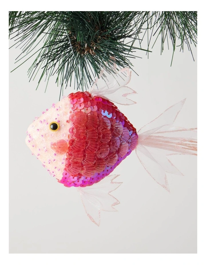Sequin Fish with Tail Ornament in Pink: 15 cm image 2
