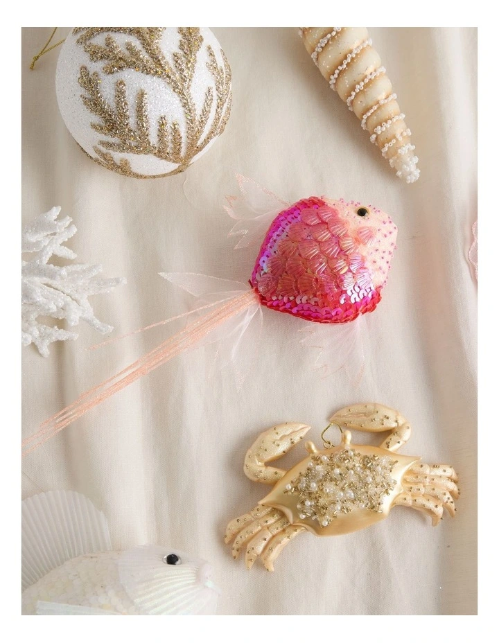 Sequin Fish with Tail Ornament in Pink: 15 cm image 3