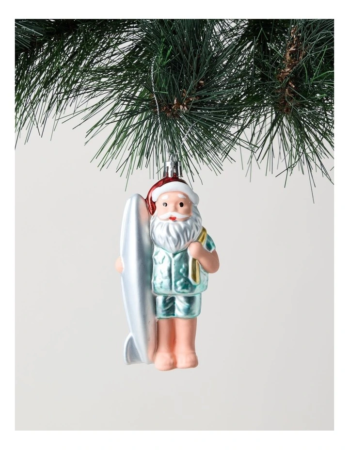 Plastic Santa with Surfboard Ornament in Blue: 11cm image 1