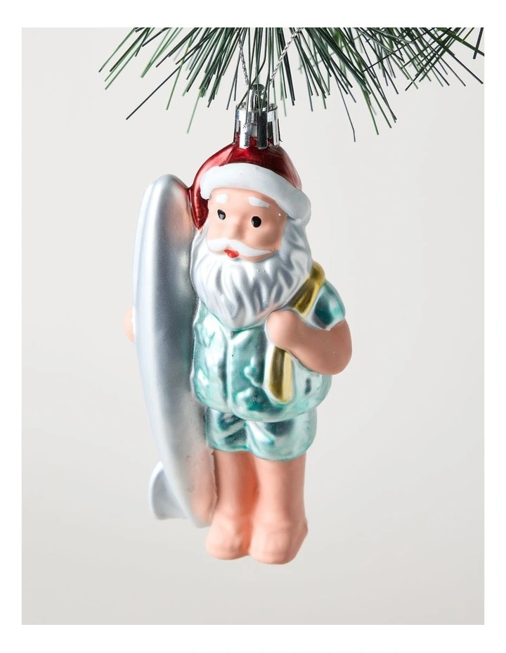 Plastic Santa with Surfboard Ornament in Blue: 11cm image 2