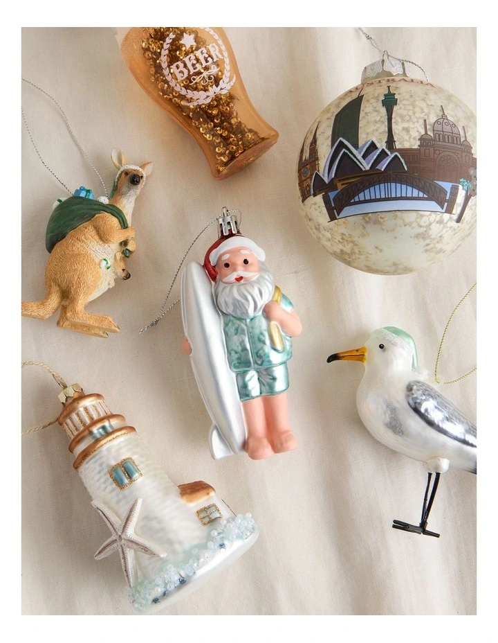 Plastic Santa with Surfboard Ornament in Blue: 11cm image 3