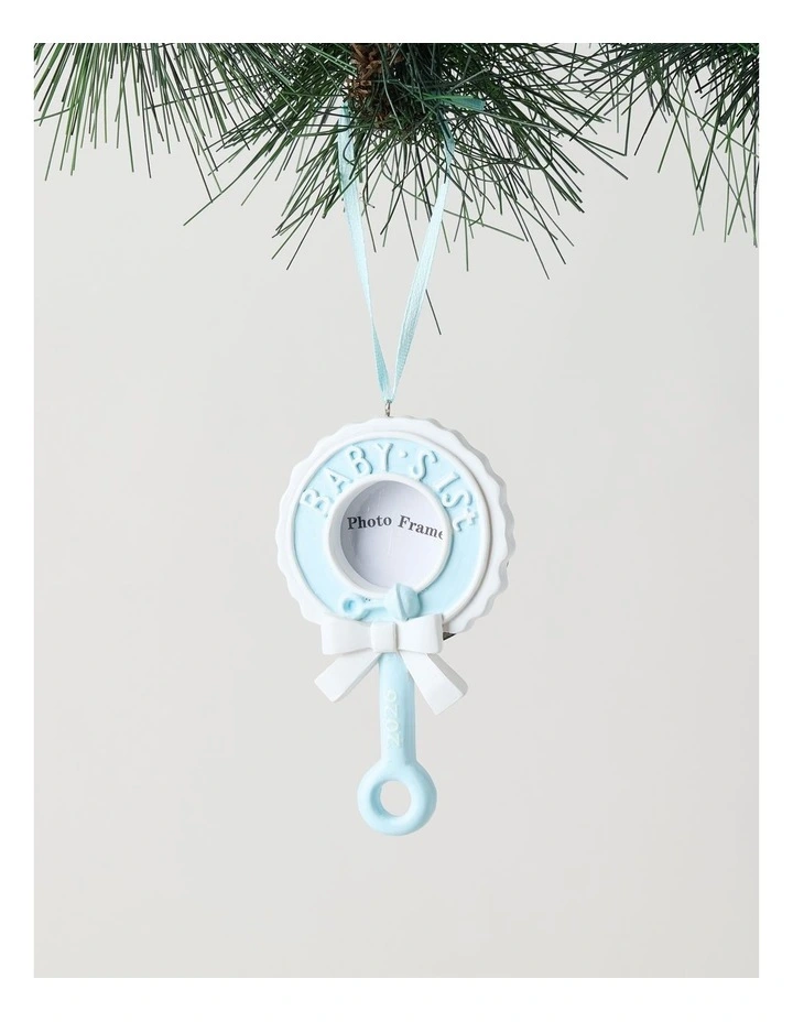Nostalgia Christmas Assorted Polyresin Baby's First Rattle Frame Ornament in Pink and Blue: 9cm image 2