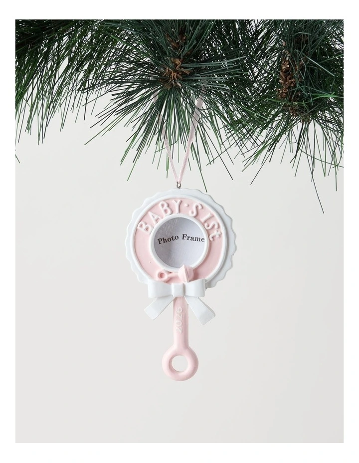 Nostalgia Christmas Assorted Polyresin Baby's First Rattle Frame Ornament in Pink and Blue: 9cm image 3