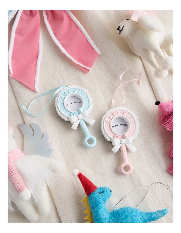 Nostalgia Christmas Assorted Polyresin Baby's First Rattle Frame Ornament in Pink and Blue: 9cm image 4
