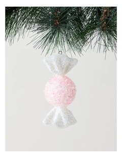 Nostalgia Christmas Plastic Glitter Candy Ornament in Pink: 12cm