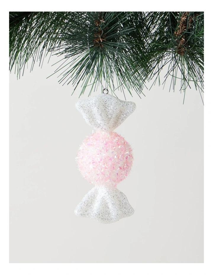 Nostalgia Christmas Plastic Glitter Candy Ornament in Pink: 12cm image 1
