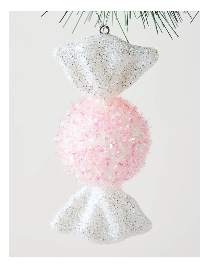 Nostalgia Christmas Plastic Glitter Candy Ornament in Pink: 12cm image 3